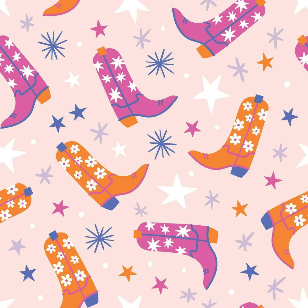 Cowboy boots pattern. Cowgirl boots background. Retro pattern. Retro background. Cute seamless pattern vector