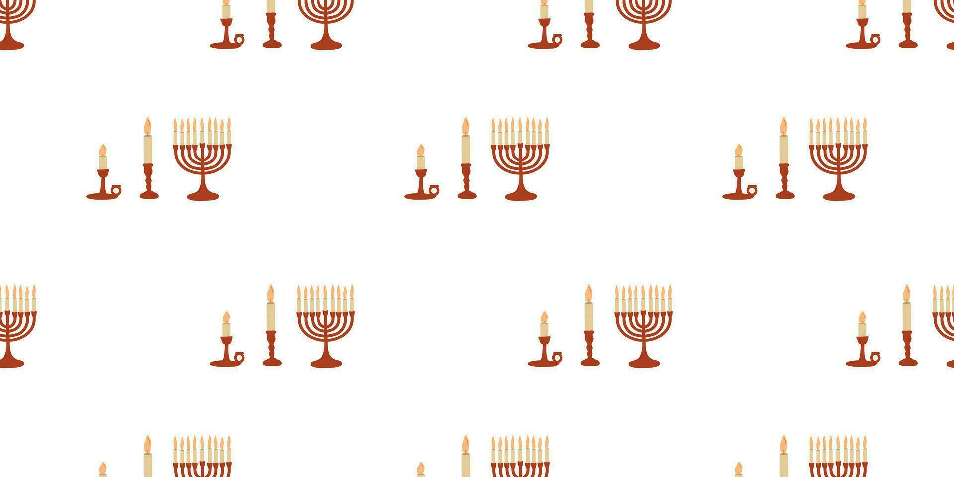 Seamless pattern with a candlestick with a candle and a Hanukkah menorah vector