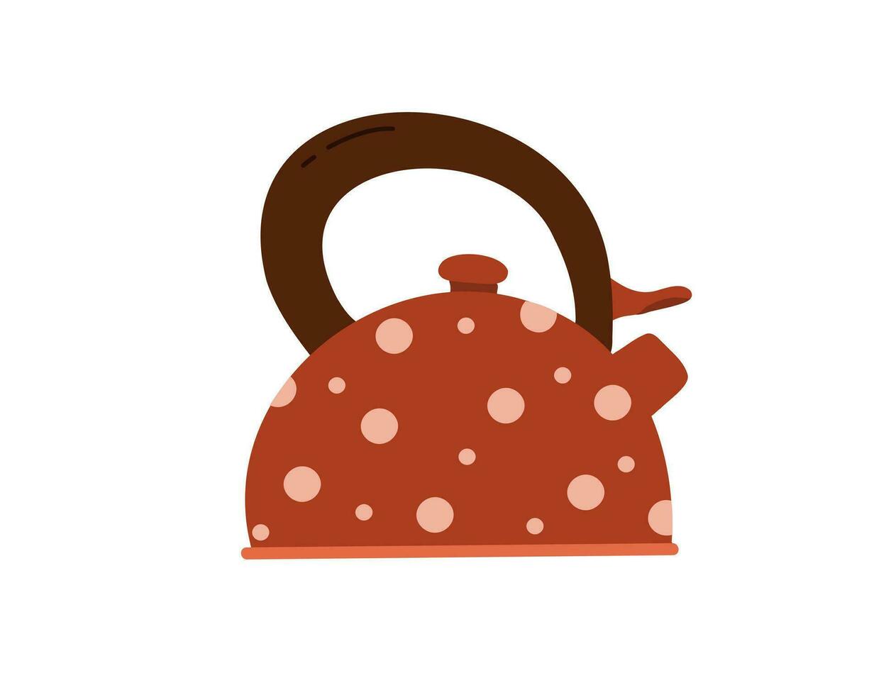 A red kettle with white polka dots on a white background vector