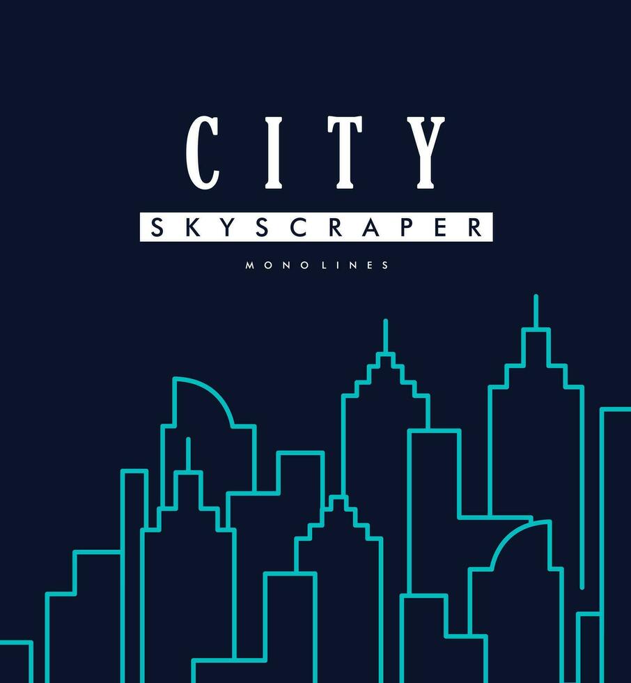 City skyscraper monoline background illustration vector, building, neon, simple, gift card, layout, template, clip art printable vector