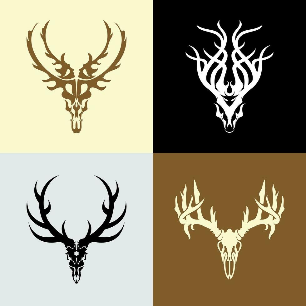 Deer head skull silhouette illustration vector collection set bundle clip art element, icon, symbol, wild, hunter, logo, t shirt design, sticker editable
