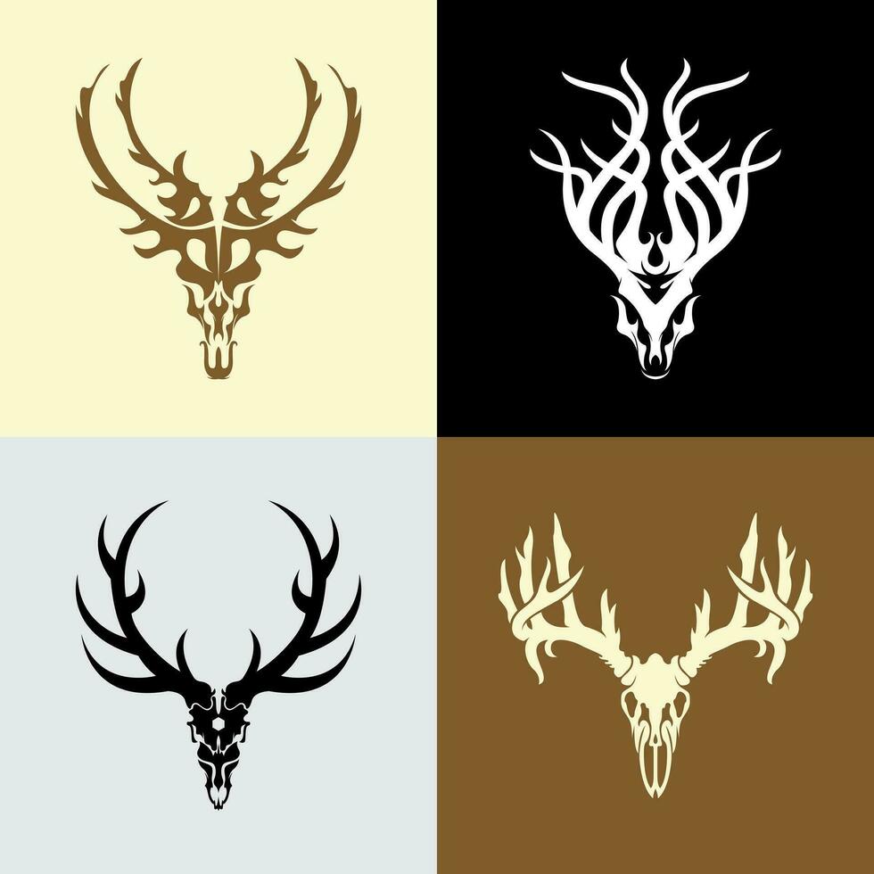 Deer head skull silhouette illustration vector collection set bundle clip art element, icon, symbol, wild, hunter, logo, t shirt design, sticker editable