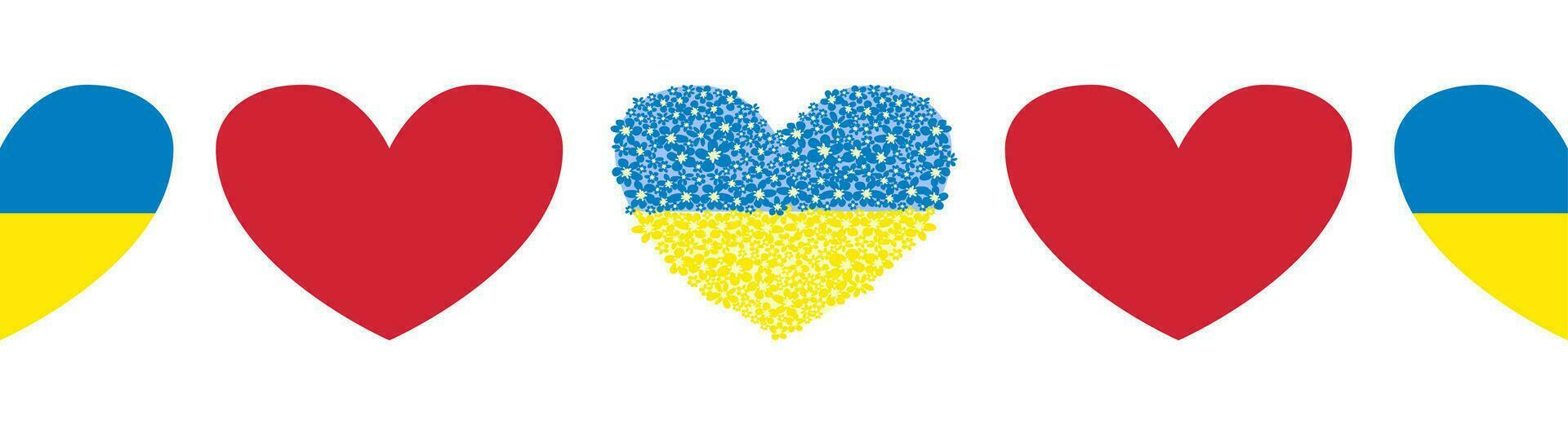 Ucrania sin costura bandera con corazones en azul y amarillo bandera colores y un corazón hecho de flores flores son mejor vector