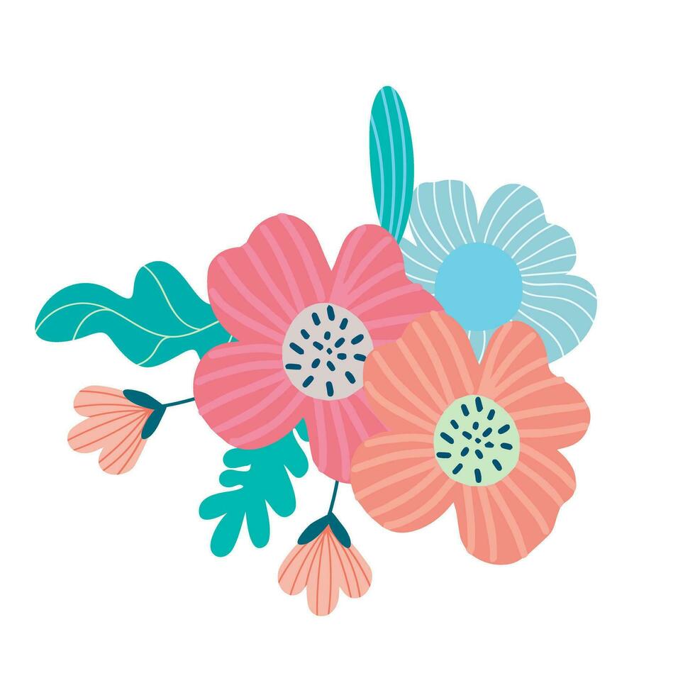 floral composition and Bouquet of spring wildflowers vector