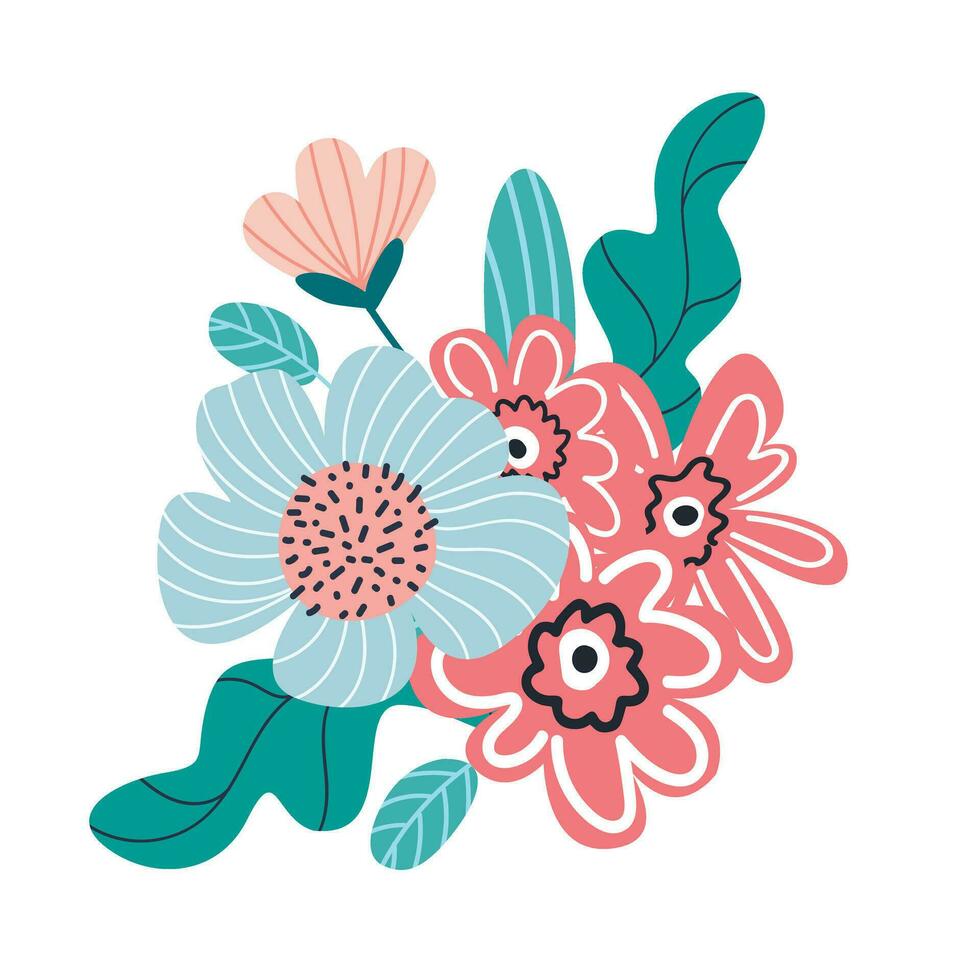 floral composition and Bouquet of spring wildflowers vector