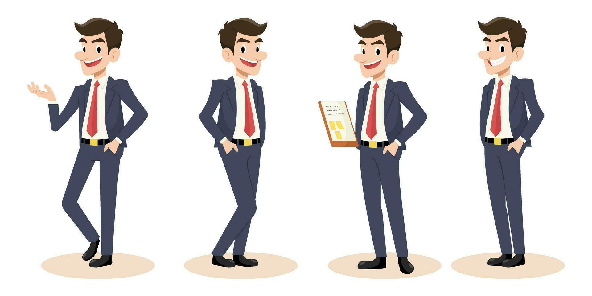 Set of businessman character in different post gesture. Cartoon Vector illustration.