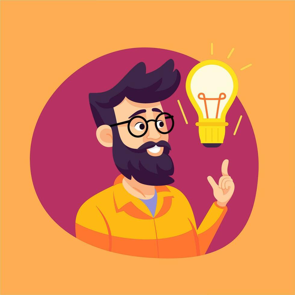 Man think idea with light bulb, flat style illustration. vector