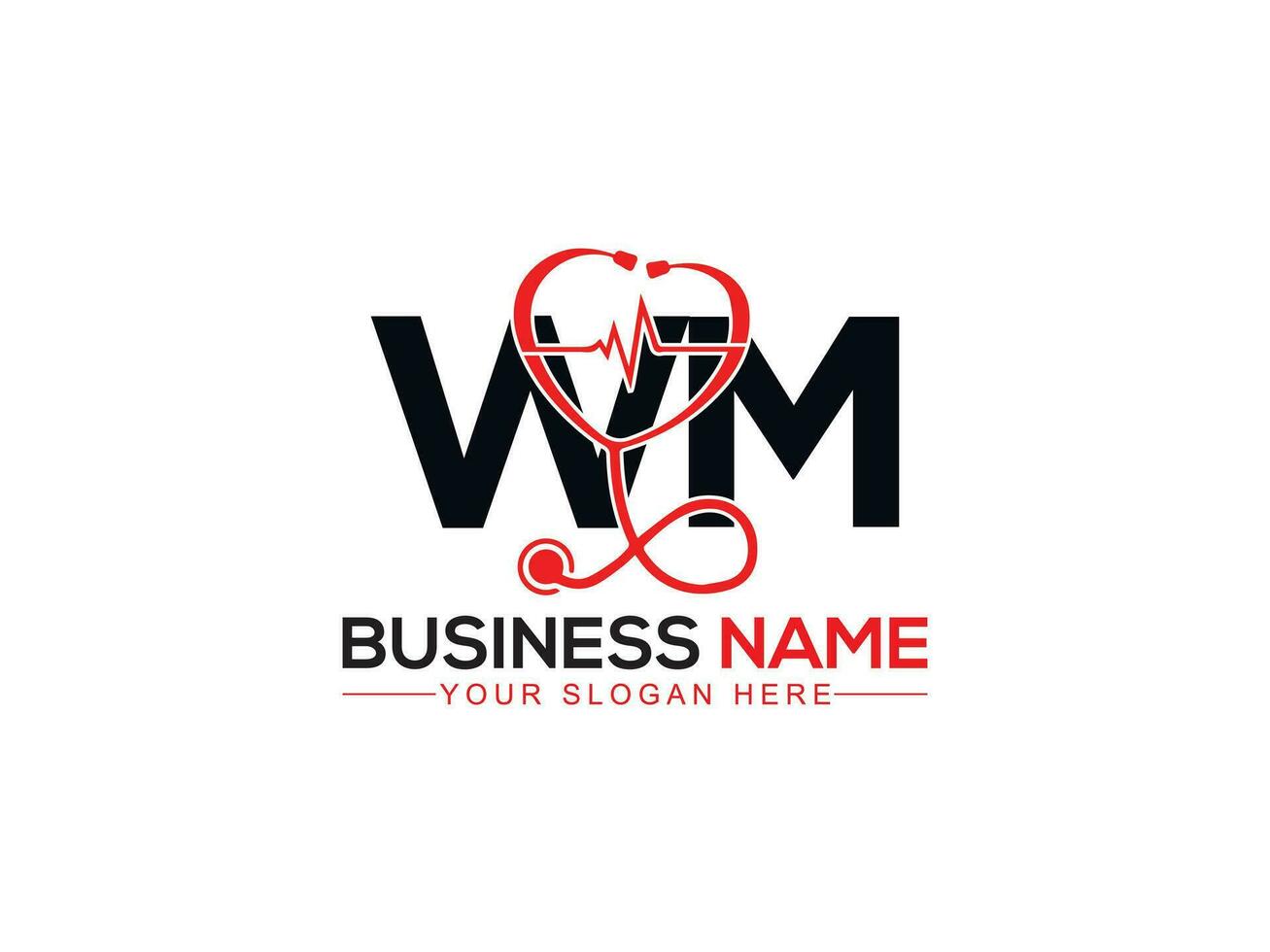 Modern Heart Wm Logo Letter, initial Wm mw Doctors Logo Icon Vector