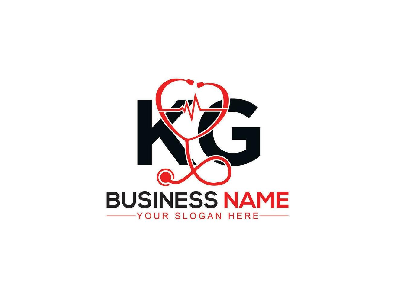Monogram Heart Kg Logo Icon, Minimalist Heartbeat KG Doctors Logo