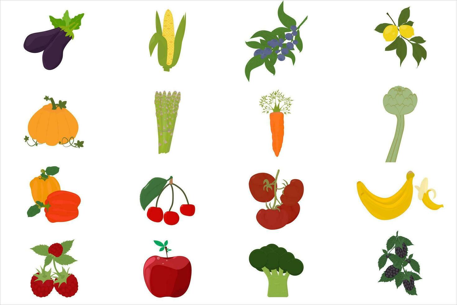 A set of different fruits and vegetables vector