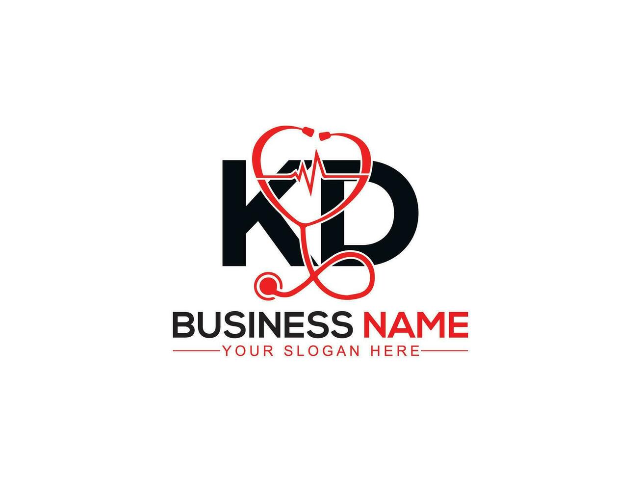 Monogram Heart Kd Logo Icon, Minimalist Heartbeat KD Doctors Logo Vector