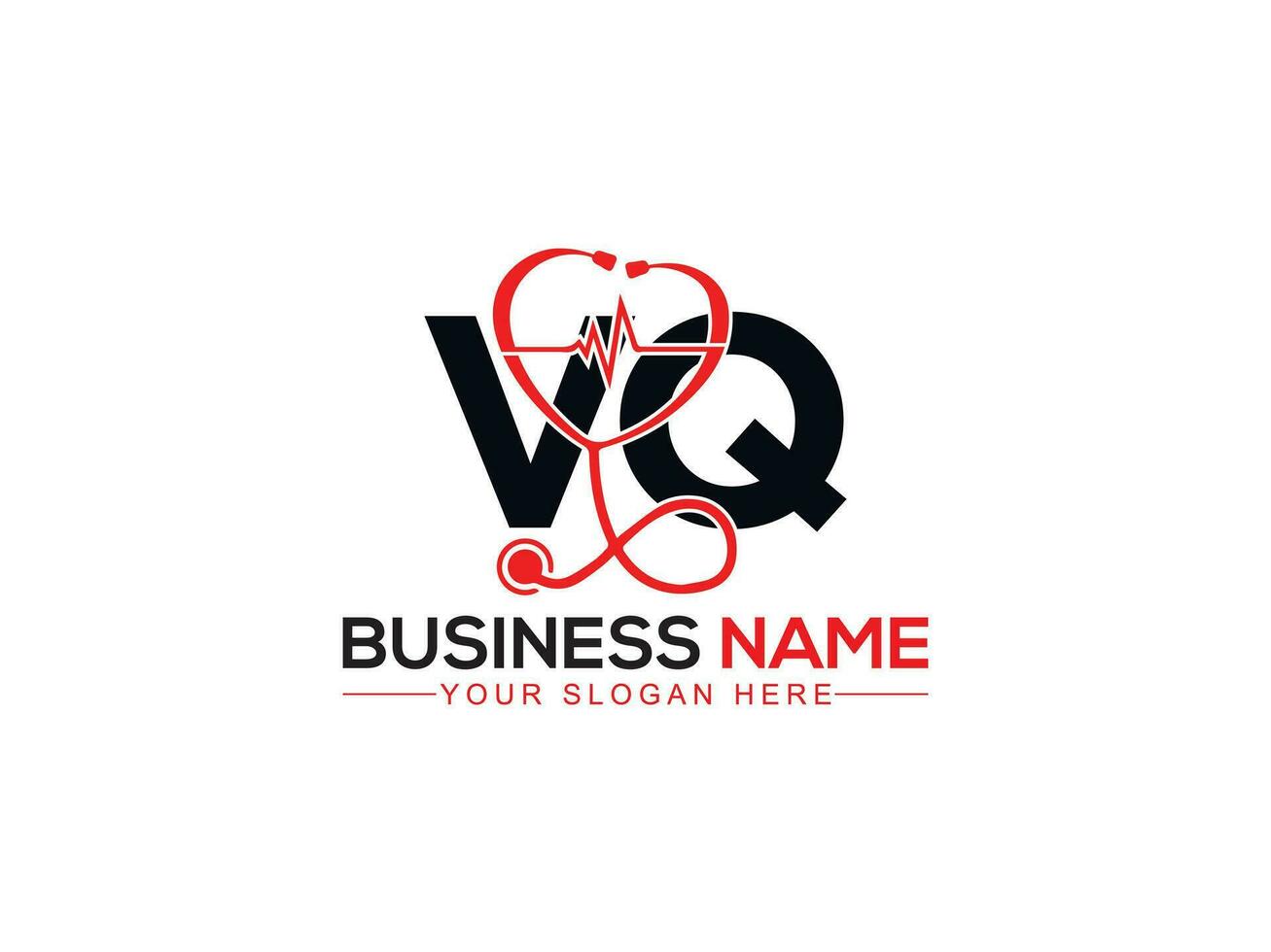 Monogram Heartbeat Vq Doctors Logo, Initial Vq qv Logo Letter For Hospital vector