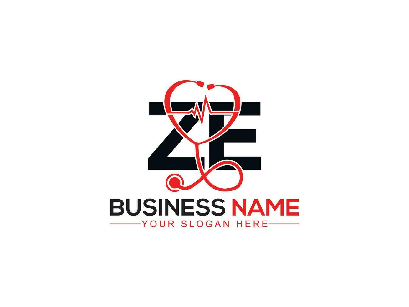 Monogram Ze Health Care Logo Icon, Initial Heartbeat Ze ez Doctors Logo