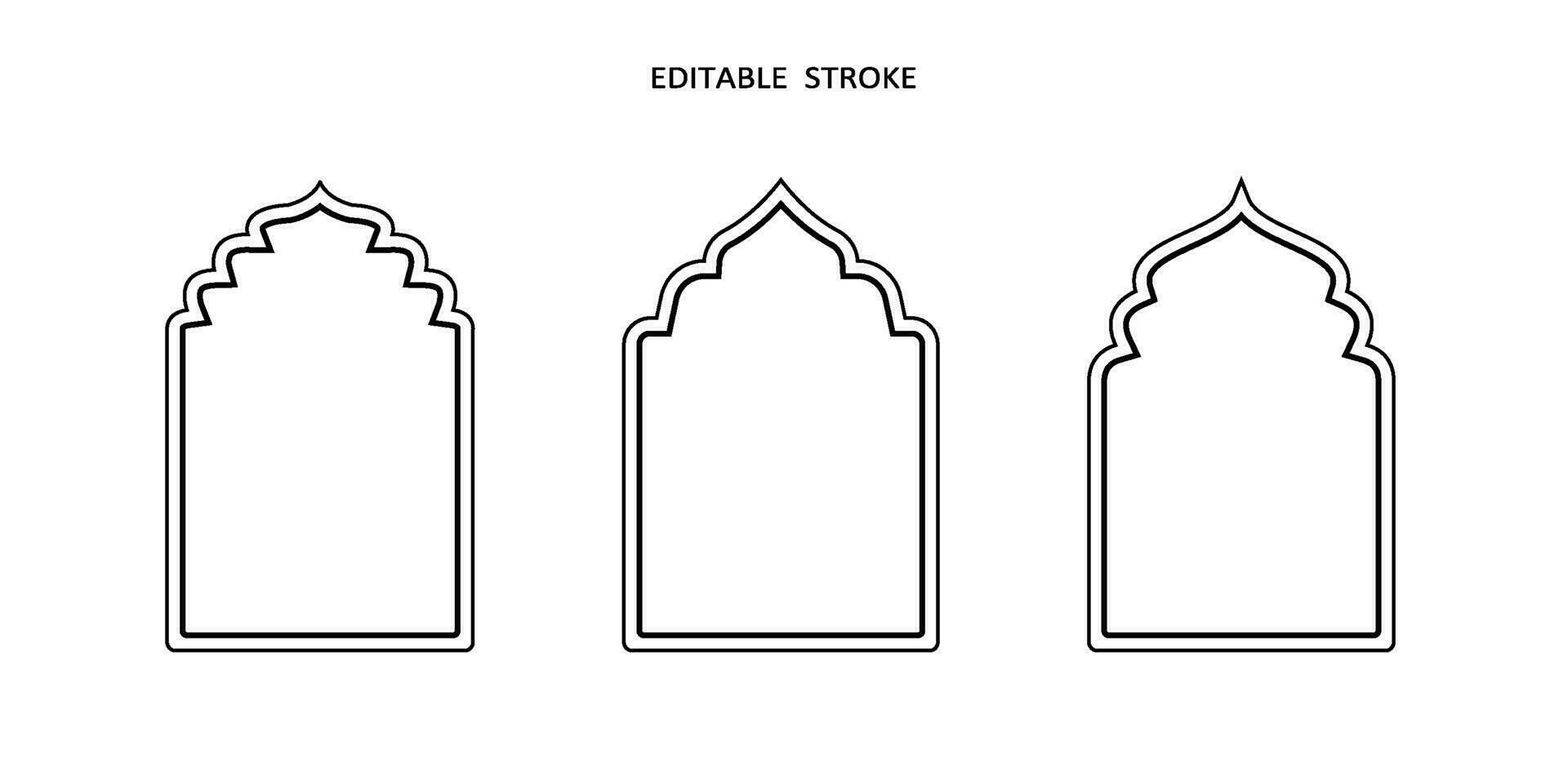 Islamic vector shape of a window or door arch. Arab frame set. Ramadan kareem editable outline icon