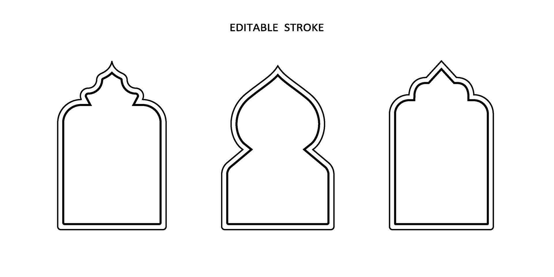 Islamic vector shape of a window or door arch. Arab frame set. Ramadan kareem editable outline icon