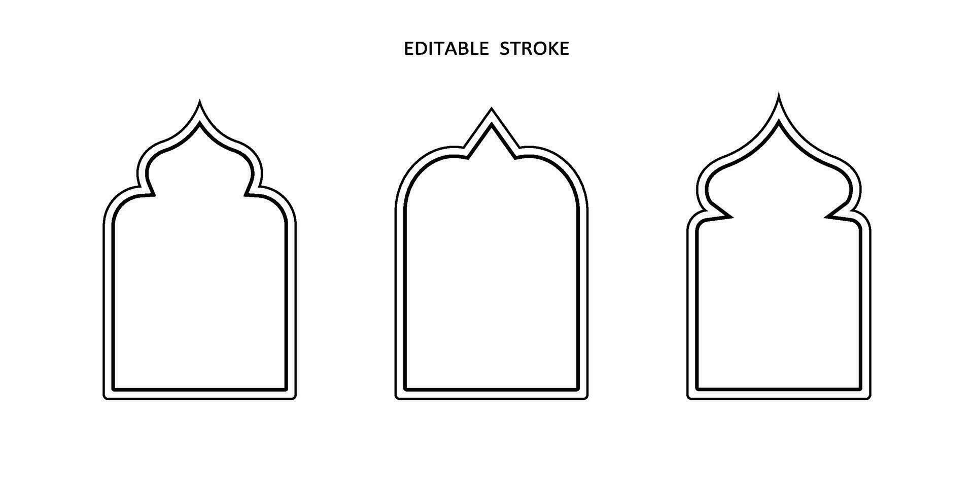 Islamic vector shape of a window or door arch. Arab frame set. Ramadan kareem editable outline icon