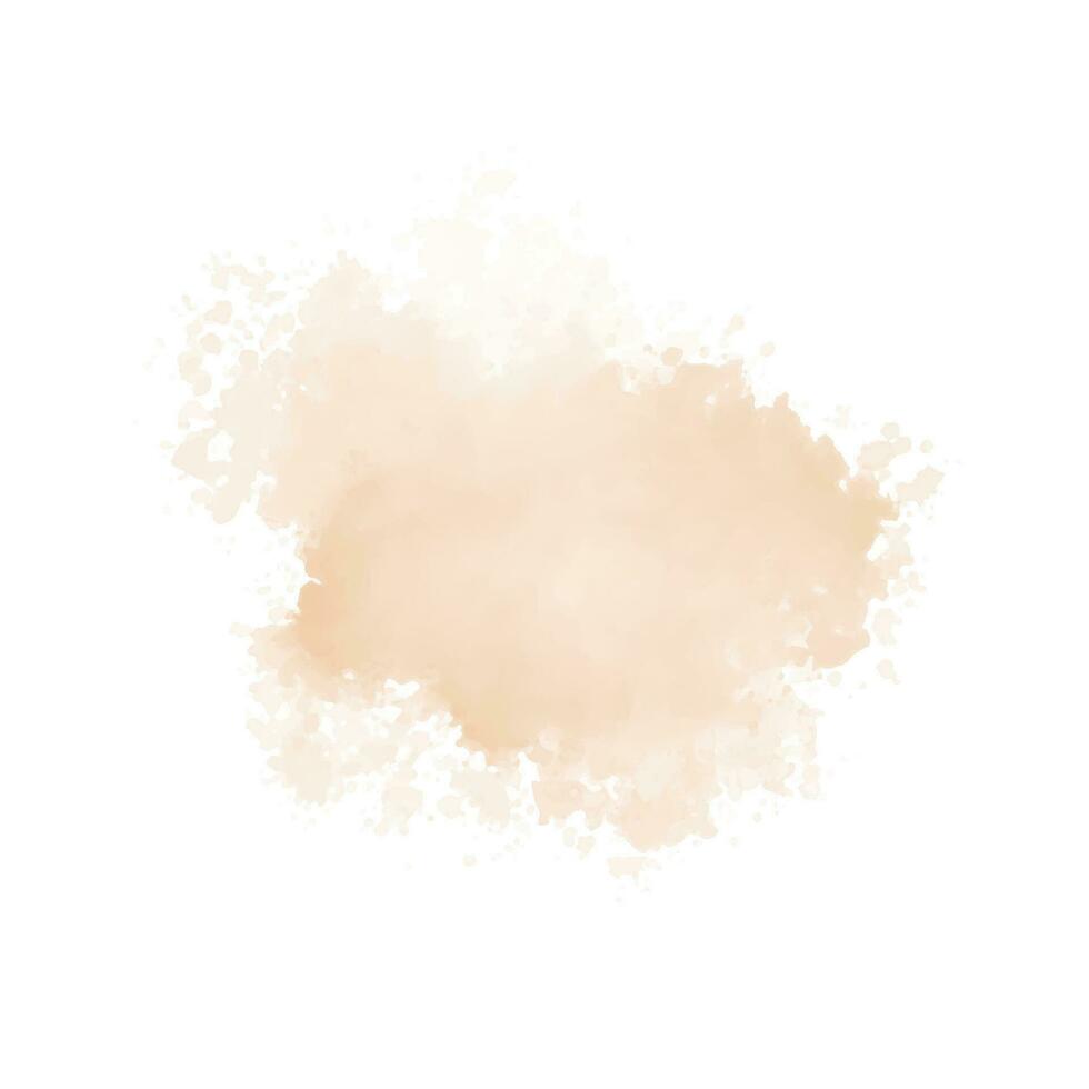 Peach watercolor splash on white background. Vector beige watercolour texture