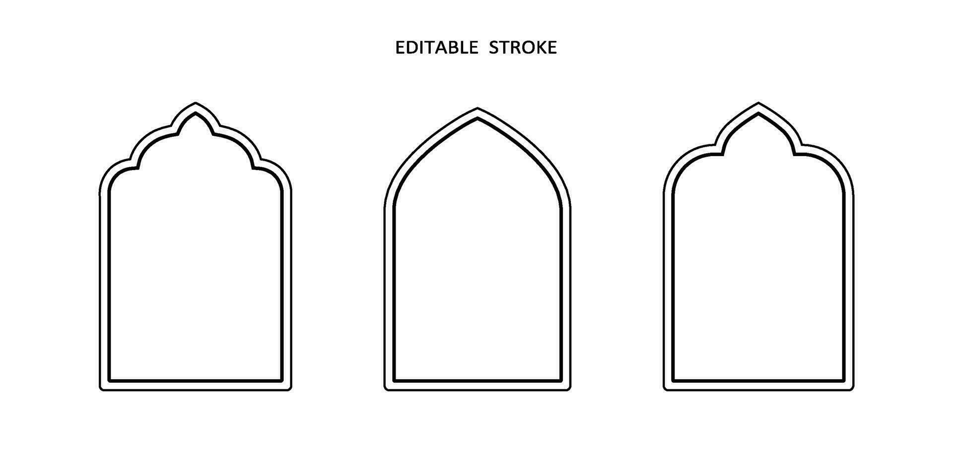 Islamic vector shape of a window or door arch. Arab frame set. Ramadan kareem editable outline icon