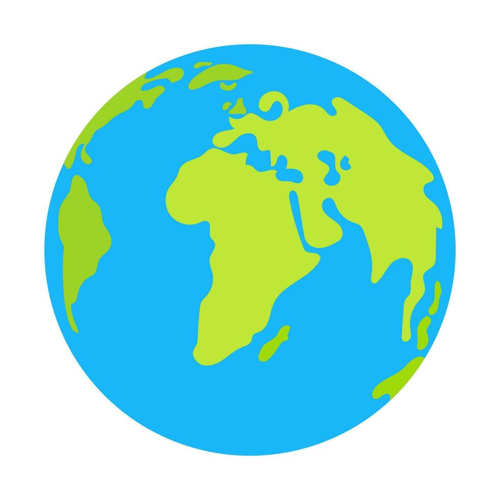 The globe is blue with green continents. Earth, a planet in a simple flat style isolated on a white background. vector