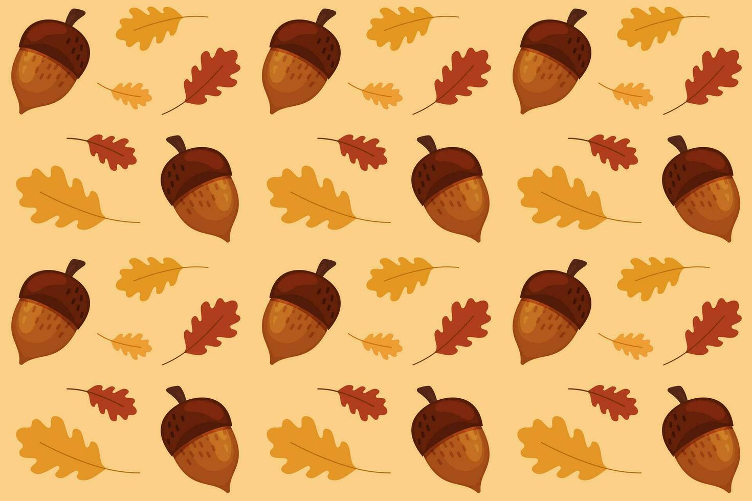 Autumn leaves and nuts, background autumn mood. Autumn seamless pattern of acorn and leaves. vector