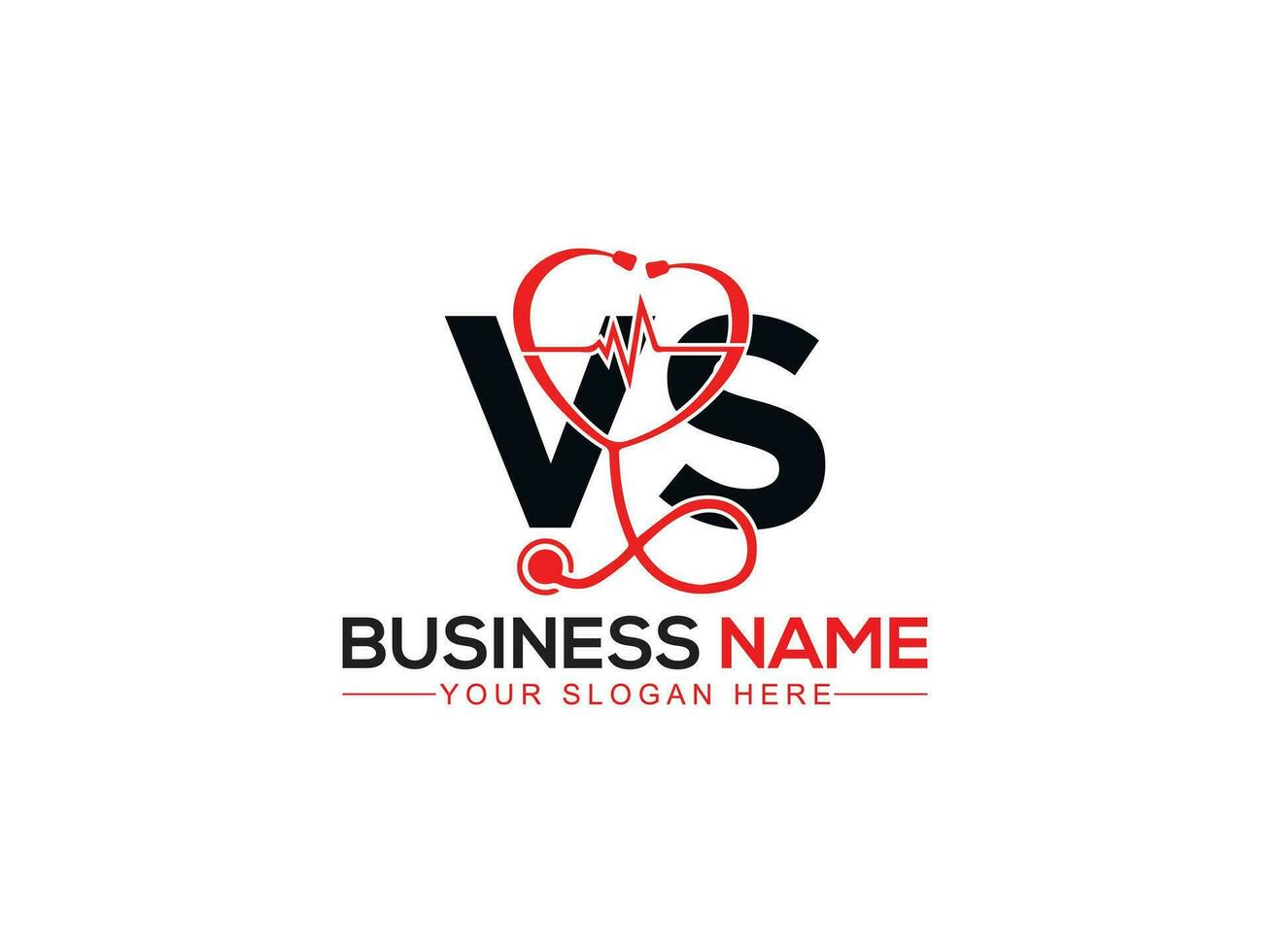 Monogram Heartbeat Vs Doctors Logo, Initial Vs sv Logo Letter For Hospital vector