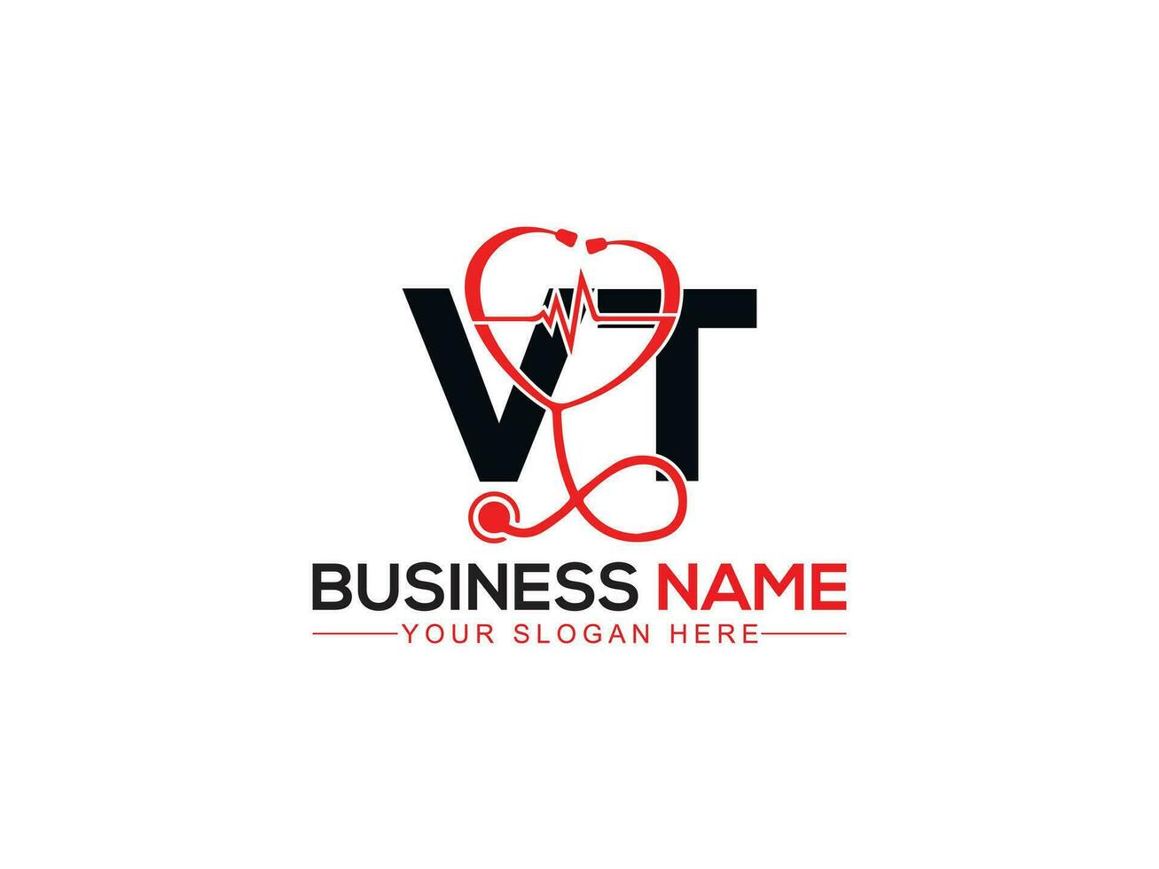 Monogram Heartbeat Vt Doctors Logo, Initial Vt tv Logo Letter For Hospital vector