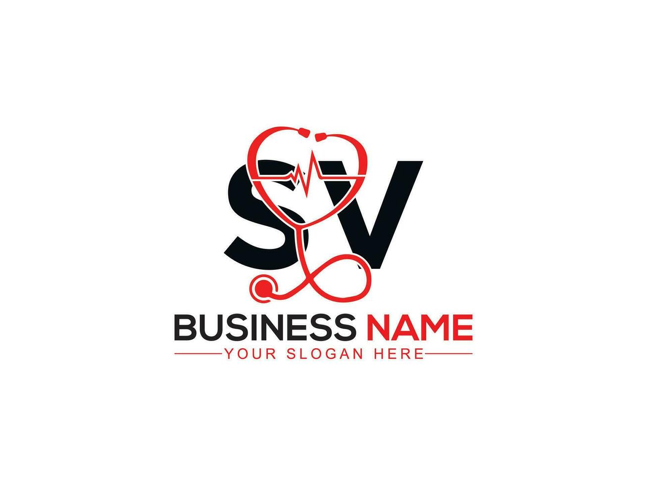 Initial Heart Sv Doctors Logo, Creative Modern Sv vs Logo Icon For Pharmacy vector