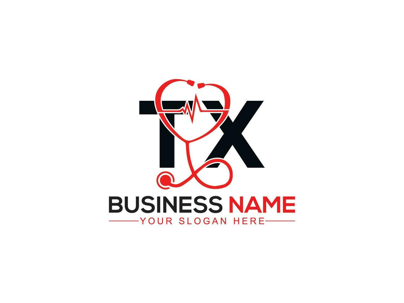 Alphabet Modern Tx Heart Doctors logo, Initial Heartbeat Tx xt Logo Letter Vector