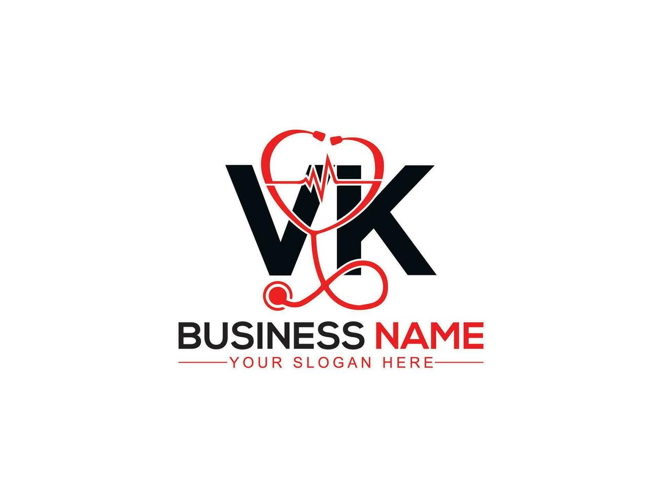 Monogram Heartbeat Vk Doctors Logo, Initial Vk kv Logo Letter For Hospital vector