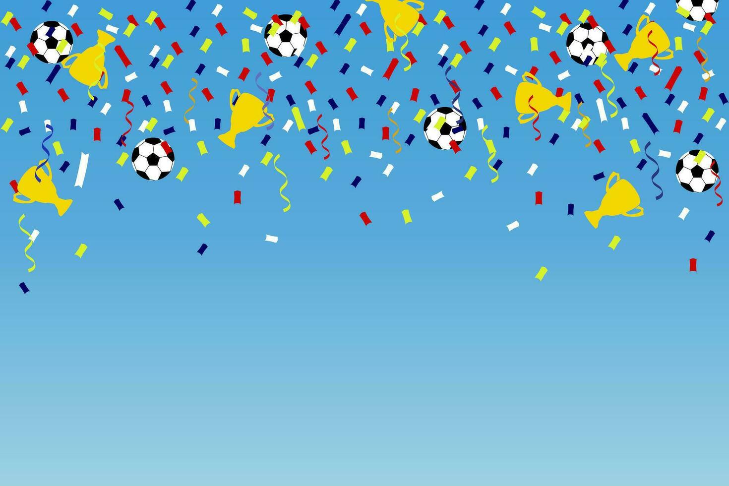 Football world country celebration football sport champion match confetti, cap, ball, sky background banner. Vector illustration. Ceremony party parade, festival background.