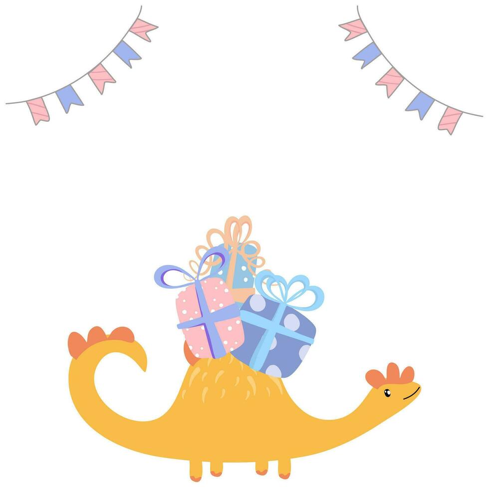 Dinosaur cartoon background decoration birthday, new year, card party. Kid art poster cartoon elements.Vector illustration. vector