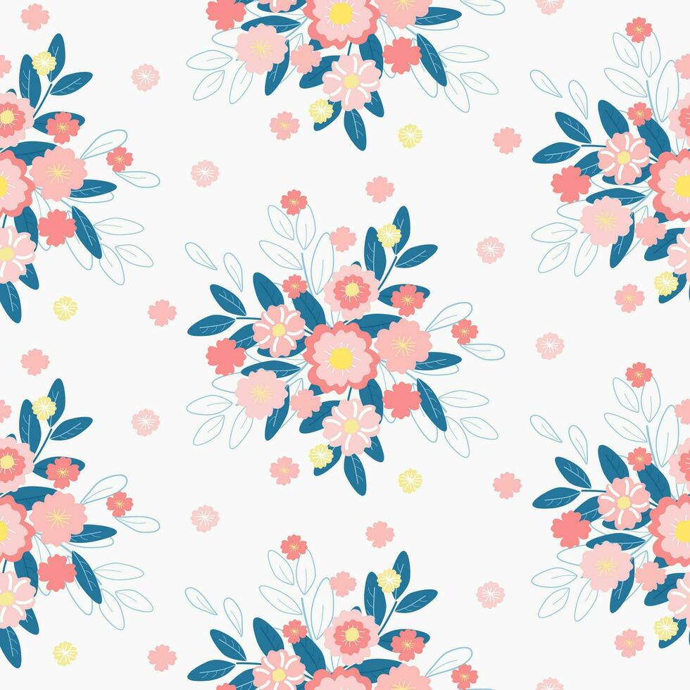 Minimal floral seamless pattern fashionable template for design. Pastel flower pattern vector illustration background half drop design for fabric, textile, cover paper, gift wrap, print template.