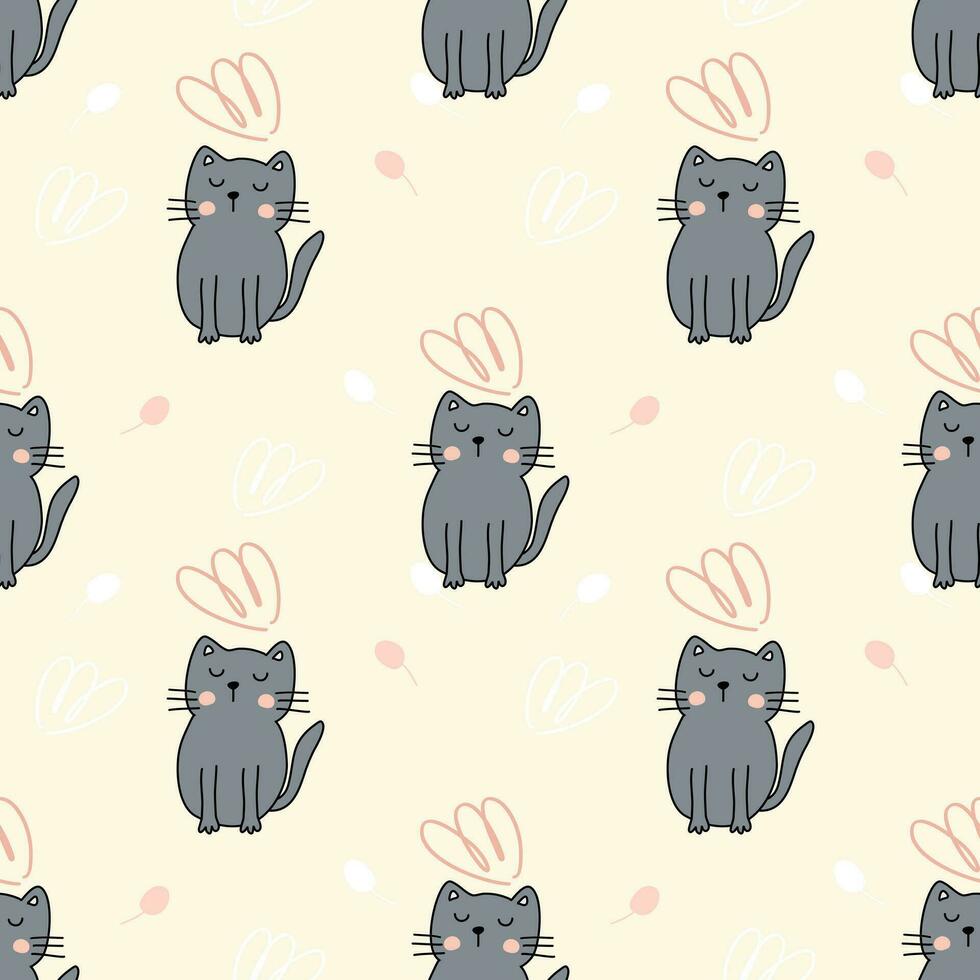 Cat cartoon pattern seamless. Funny cat face Surface design print template for scraping book, cover, fabric textile vector