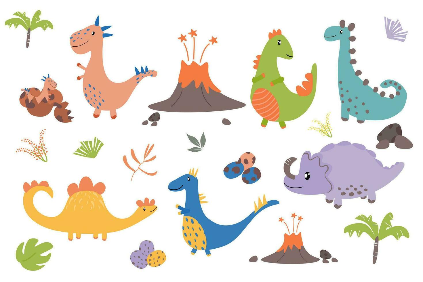 Dinosaur cartoon background decoration birthday, new year, card party. Kid art poster cartoon elements.Vector illustration. vector