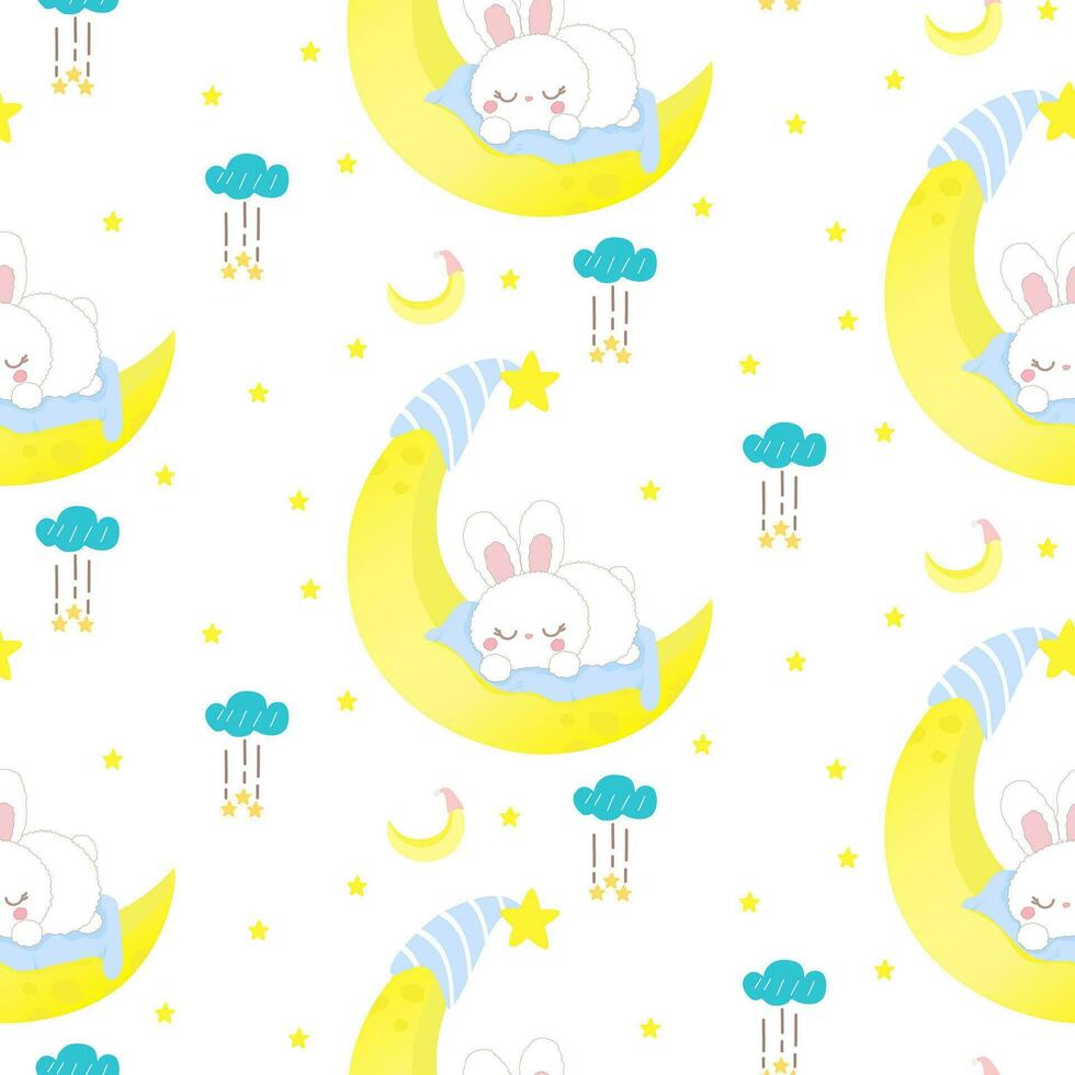 Rabbit seamless pattern print template for fabric textile gift wrap notebook scrapbook print template. Moon star pattern with cute bunny vector