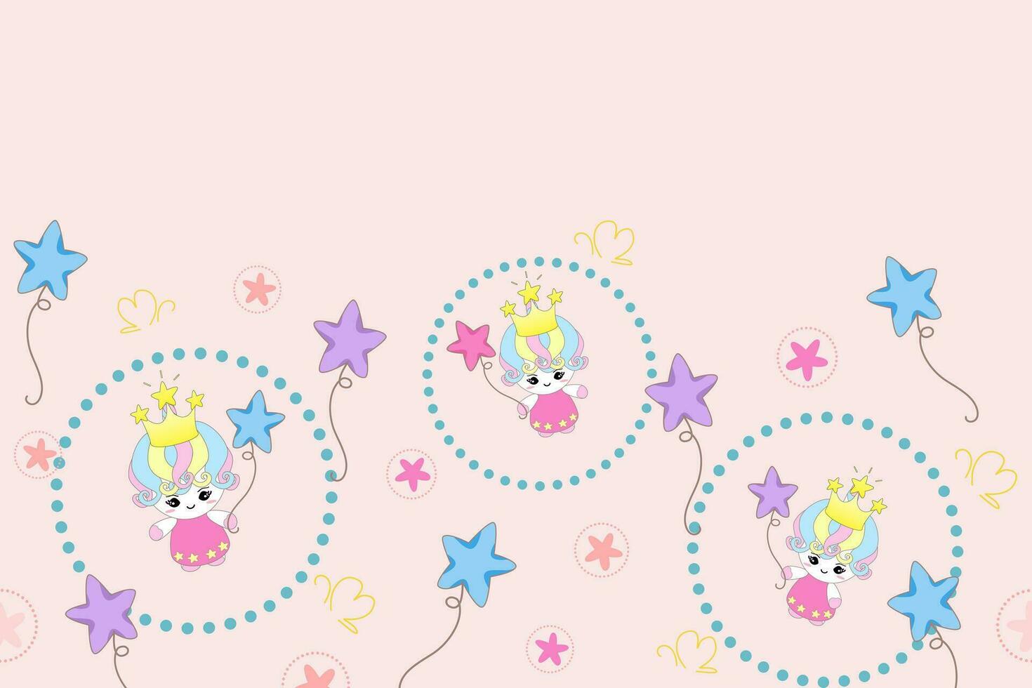 Princess unicorn baby with star balloons pattern seamless vector illustration.