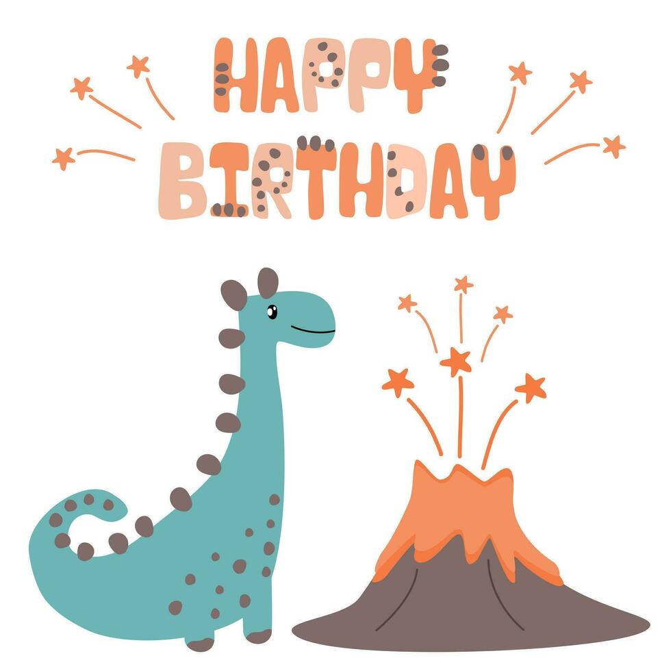 Dinosaur cartoon background decoration birthday, new year, card party. Kid art poster cartoon elements.Vector illustration. vector