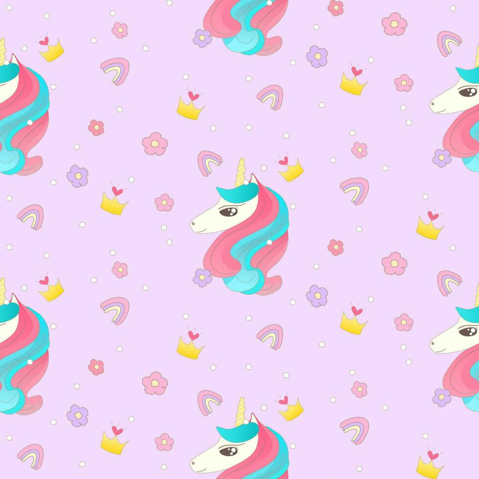 Unicorn pattern seamless draw cartoon. Background vector illustrations