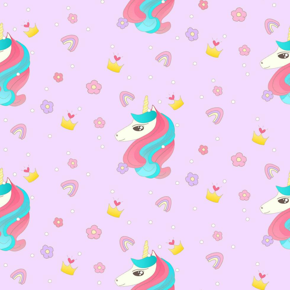 Unicorn pattern seamless draw cartoon. Background vector illustrations