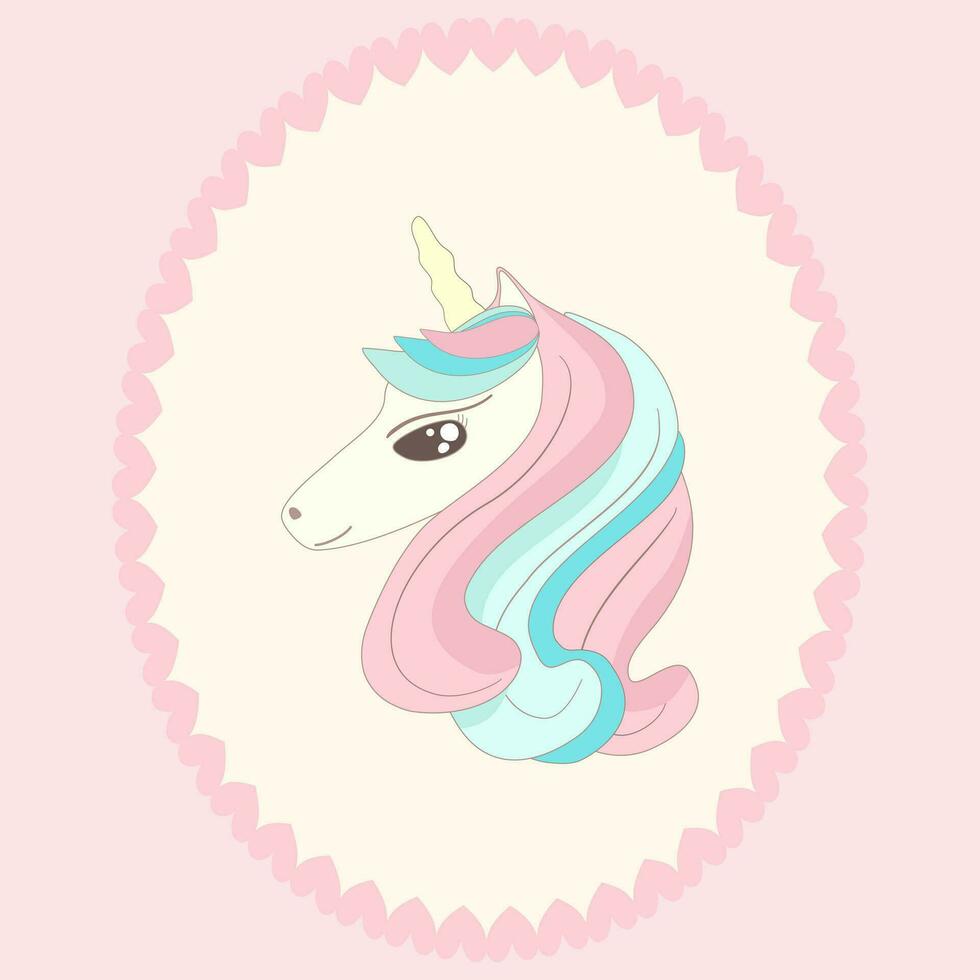 Unicorn face head Isolated a little cute unicorn on pink background vector illustration cartoon character.