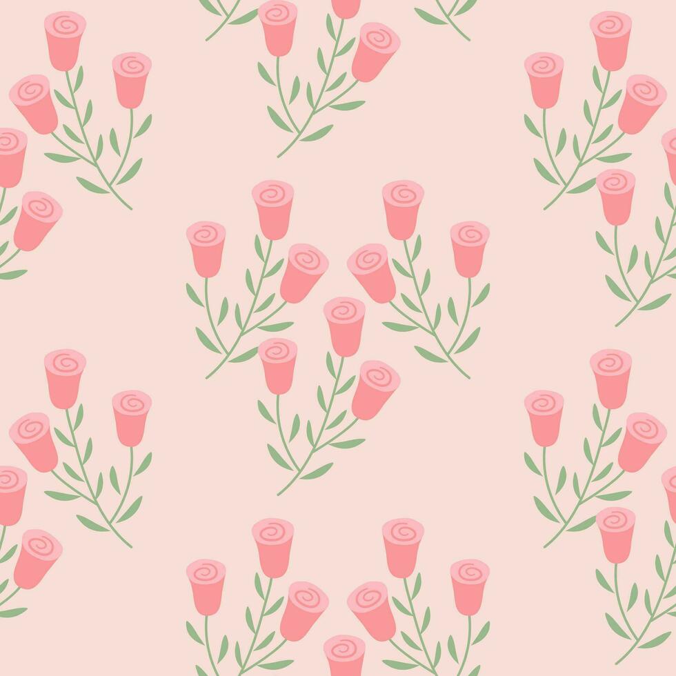 Minimal floral seamless pattern fashionable template for design. Pastel flower pattern vector illustration background half drop design for fabric, textile, cover paper, gift wrap, print template.