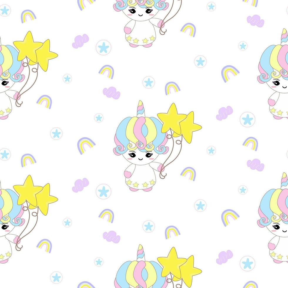 Unicorn seamless pattern with rainbow and star vector