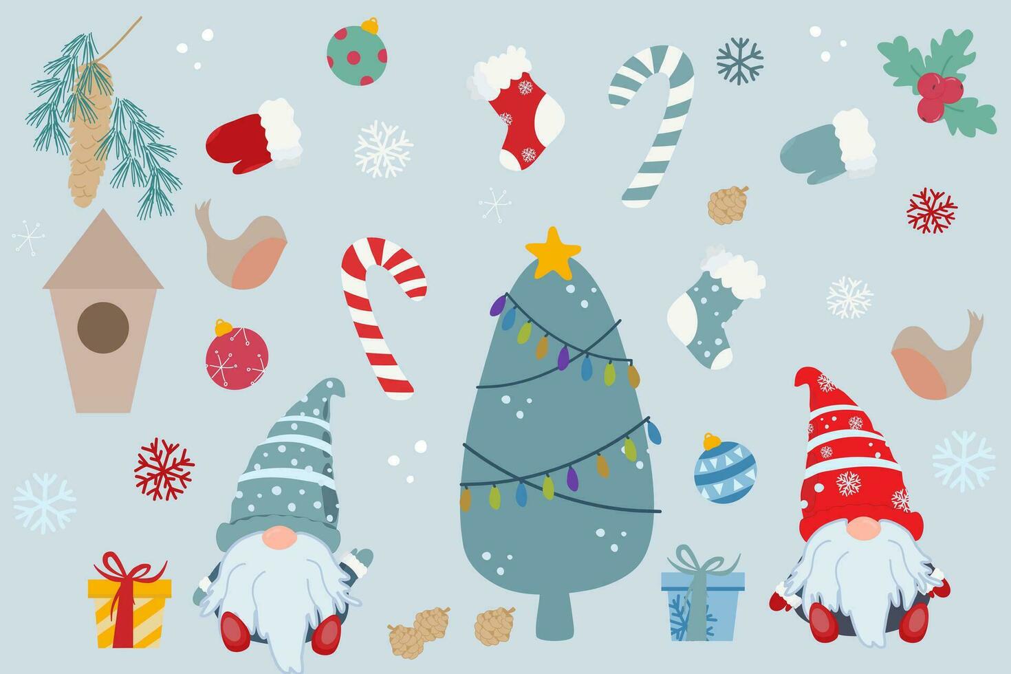 Christmas elements Set. Santa Gnome and Christmas Design Elements. Vector Christmas elements.