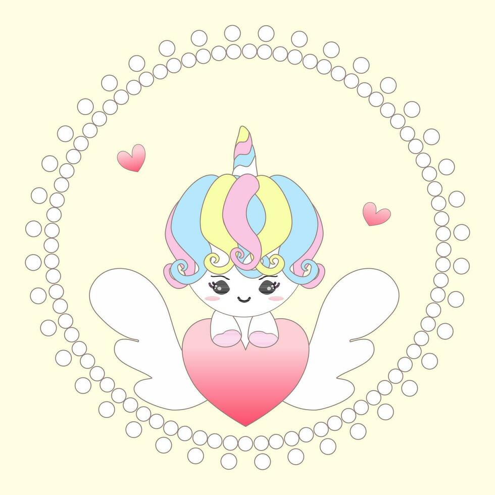 unicornio Cupido linda dibujos animados personaje vector