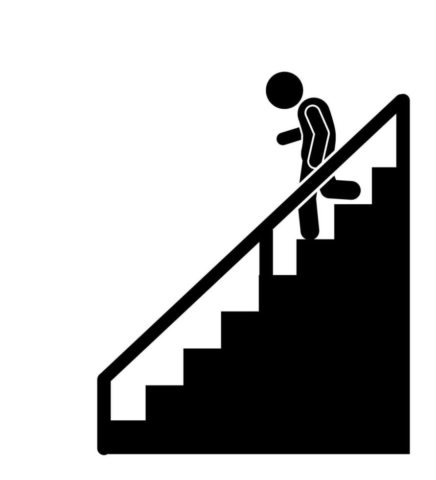 Silhouette STICK FIGURE OR STICKMAN UP AND DOWN HOUSE STICK FIGURE ILLUSTRATION AND ICON, HOUSEHOLD STAIRS vector