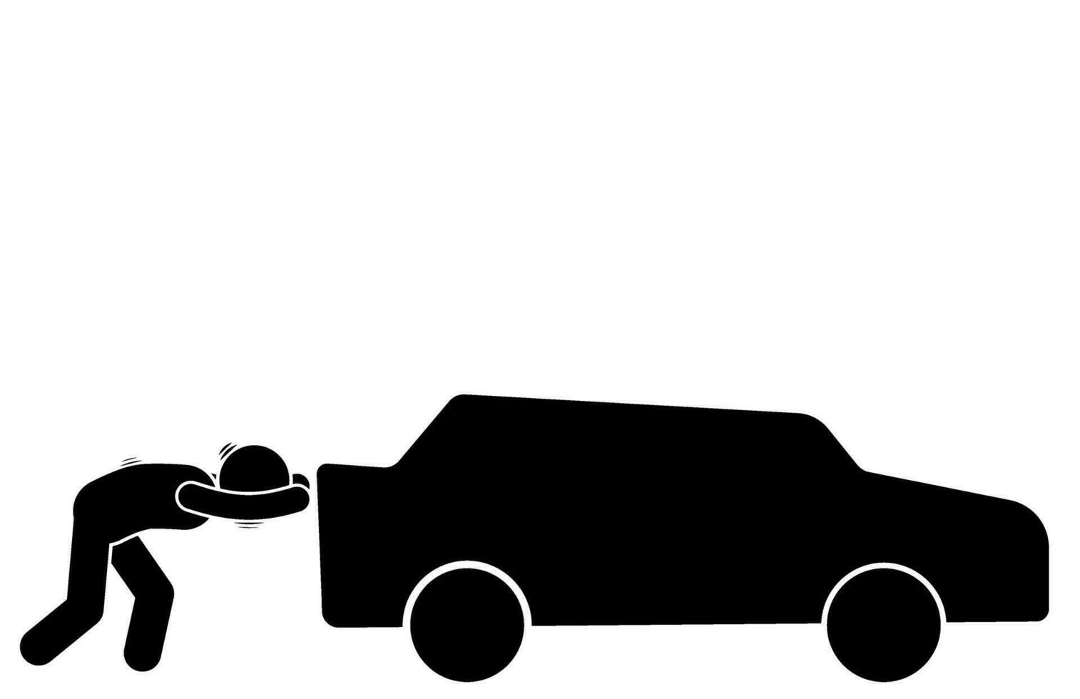 silhouette illustration of a stick figure pushing a car vector