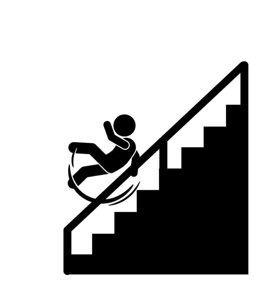 silhouette illustration of a stick figure or stickman slipping and falling down the stairs vector