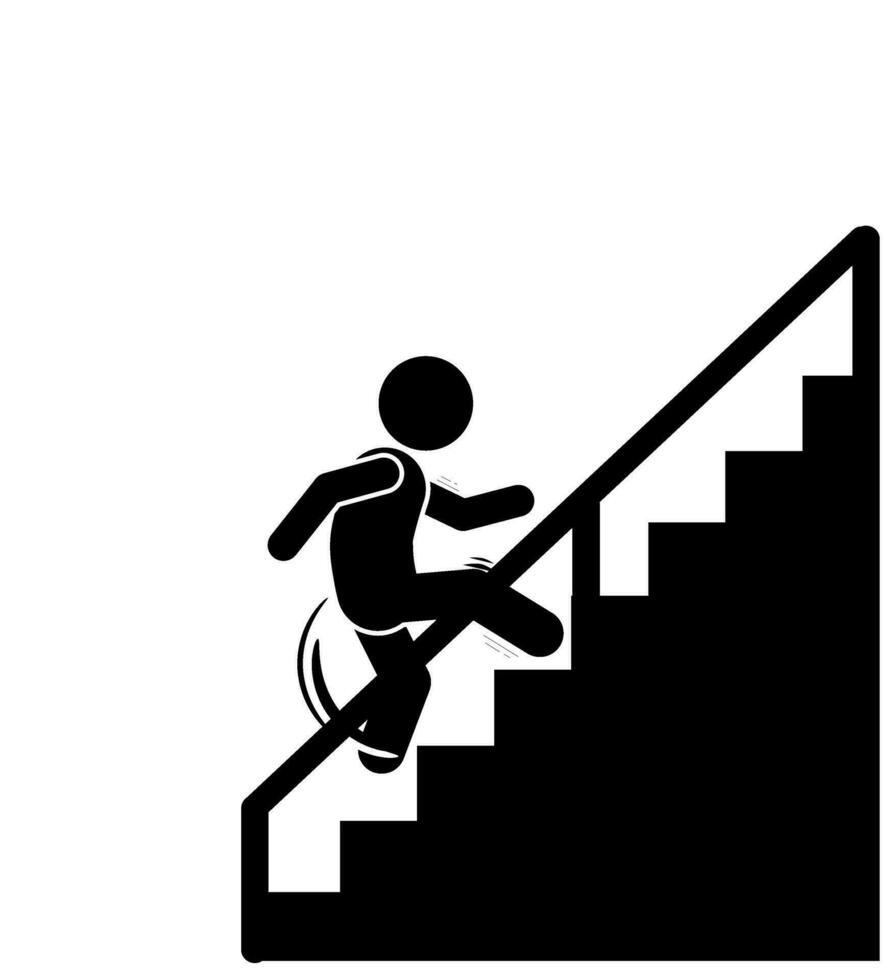 Silhouette STICK FIGURE OR STICKMAN UP AND DOWN HOUSE STICK FIGURE ILLUSTRATION AND ICON, HOUSEHOLD STAIRS vector