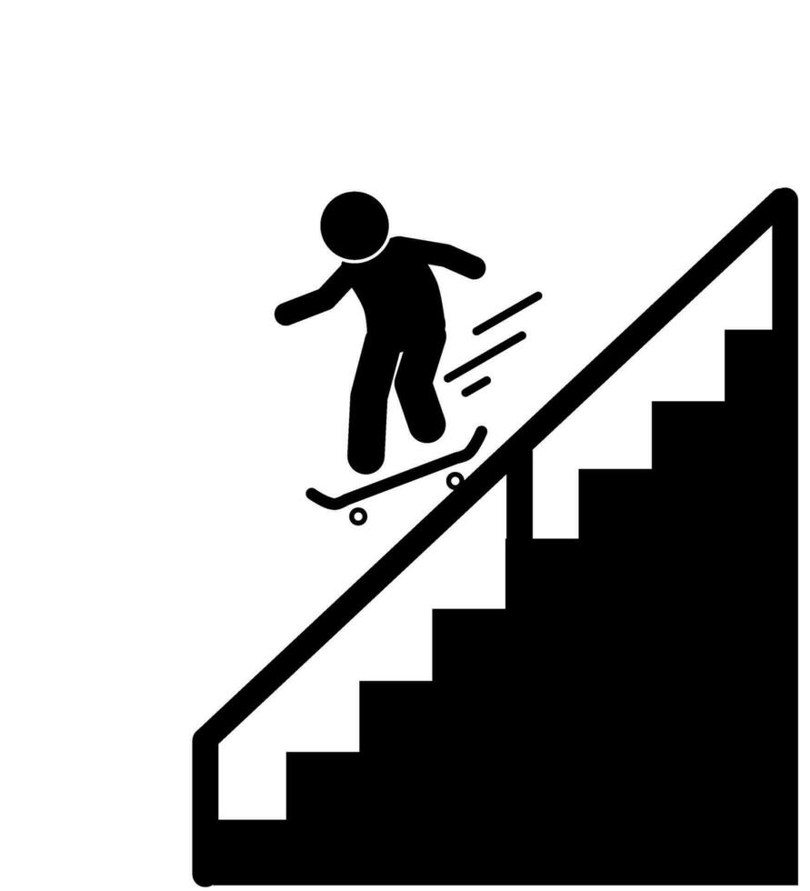 silueta de un hombre jugando un patineta. aprender patineta vector ilustración icono. skater.skateboarding. pictograma, hombre palo y palo figura