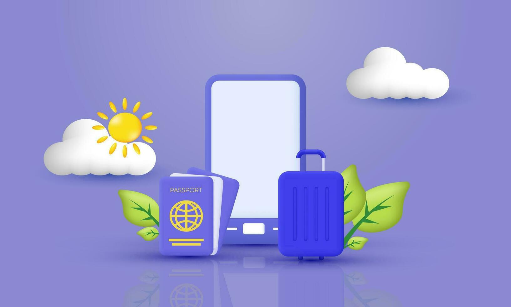 illustration creative 3d Summer travel concept symbols isolated on background vector